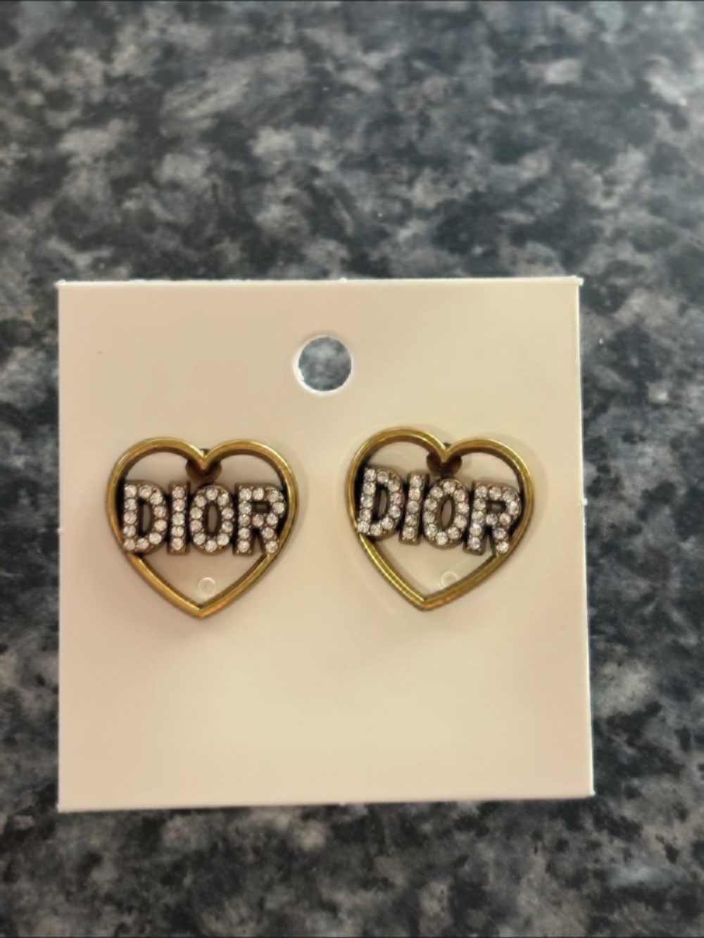 Gold Heart Logo Crystal Stud Earrings